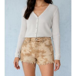 PacSun High Rise Festival Tie Dye Denim Shorts Size 25 Frayed Hem Boho Y2K